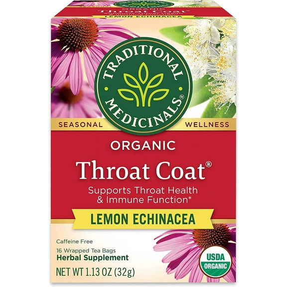 Traditional Medicinals Organic Throat Coat Lemon Echinacea Herbal Tea Bags, 16 Ct, 2 Pack