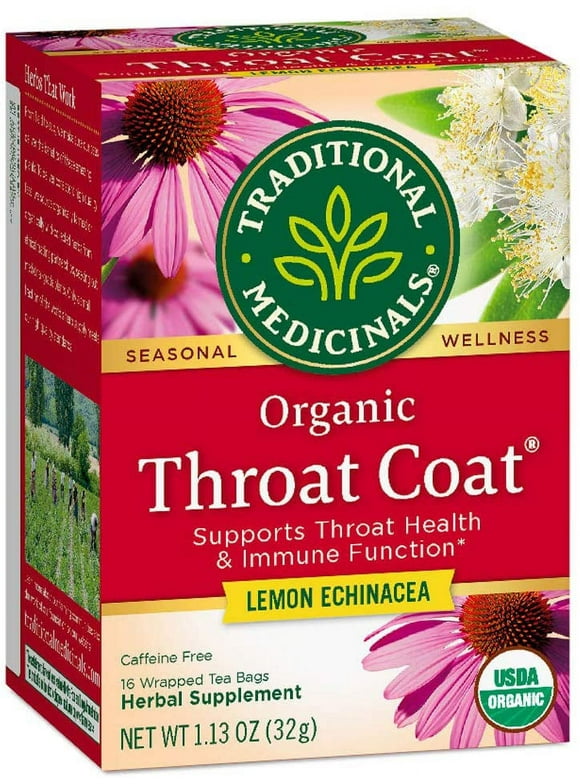 Traditional Medicinals Organic Throat Coat Lemon Echinacea Herbal Tea Bags, 16 Ct