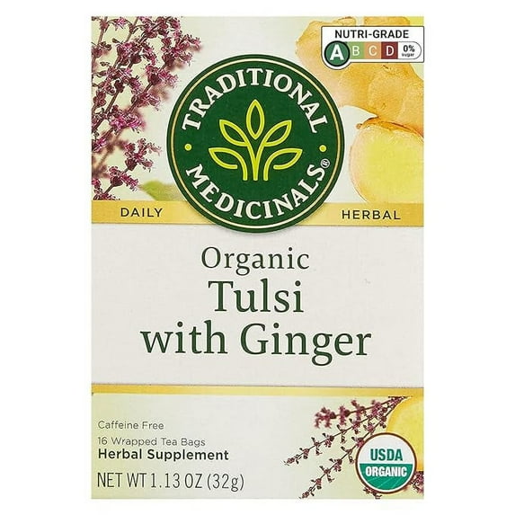 Traditional Medicinals Organic Tulsi & Ginger Herbal Tea, (Pack of 1) - 16 Tea Bags