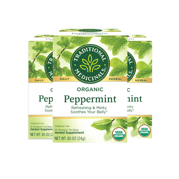 Traditional Medicinals Peppermint Herbal Tea Bags Organic, 16 CT (Pack of 3)