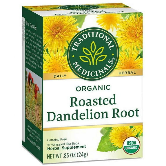 Traditional Medicinals Roasted Dandelion Root Bagged Tea, 16 tea bags per pack -- 6 per case