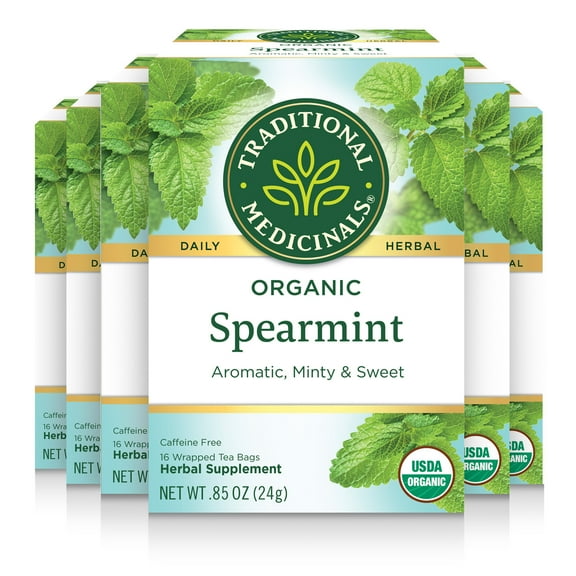 Traditional Medicinals Spearmint Herbal Tea Organic, 16 CT (Pack of 6)