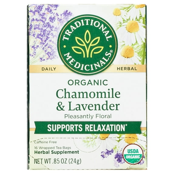 Traditional Medicinals Tea, Organic Chamomile with Lavender, Tea Bags, 16 Count (Pack of 4)