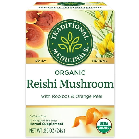 Traditional Medicinals Tea, Organic Reishi Mushroom with Rooibos & Orange Peel, Tea Bags, 16 Count