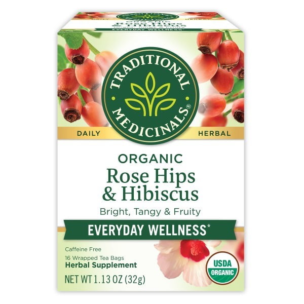Traditional Medicinals Tea, Organic Rose Hips with Hibiscus, Tea Bags, 16 Count