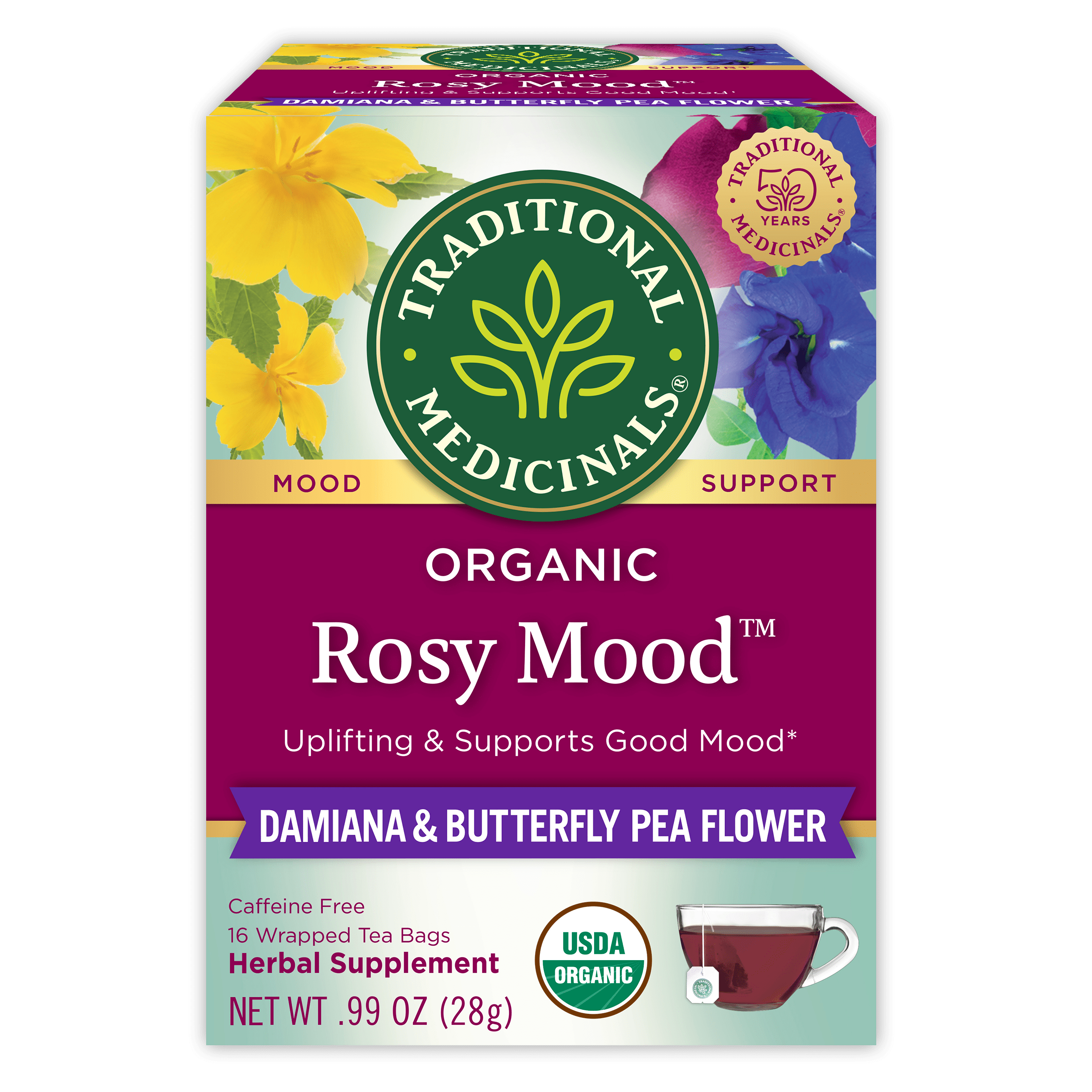 Traditional Medicinals Tea, Organic Rosy Mood, Tea Bags, 16 Count