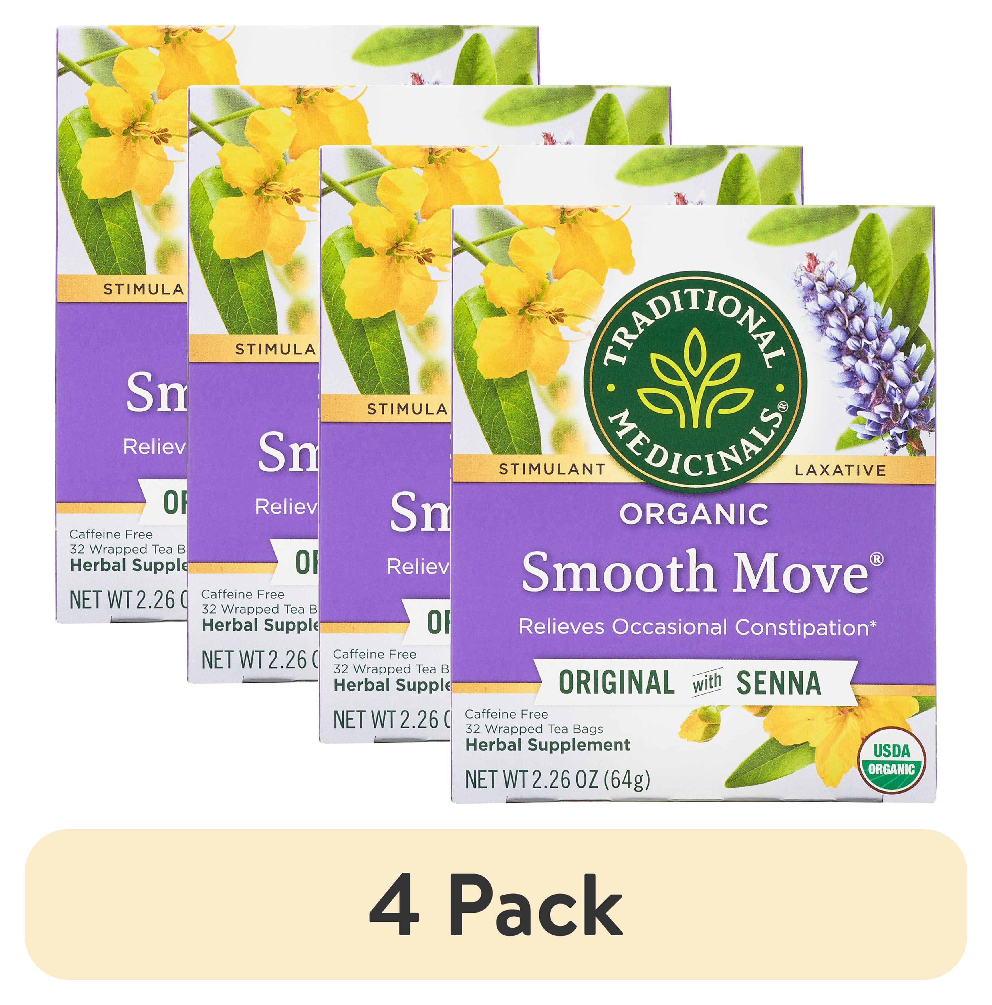 (4 pack) Traditional Medicinal Smooth Move, Organic Tea Bags, 32 Count