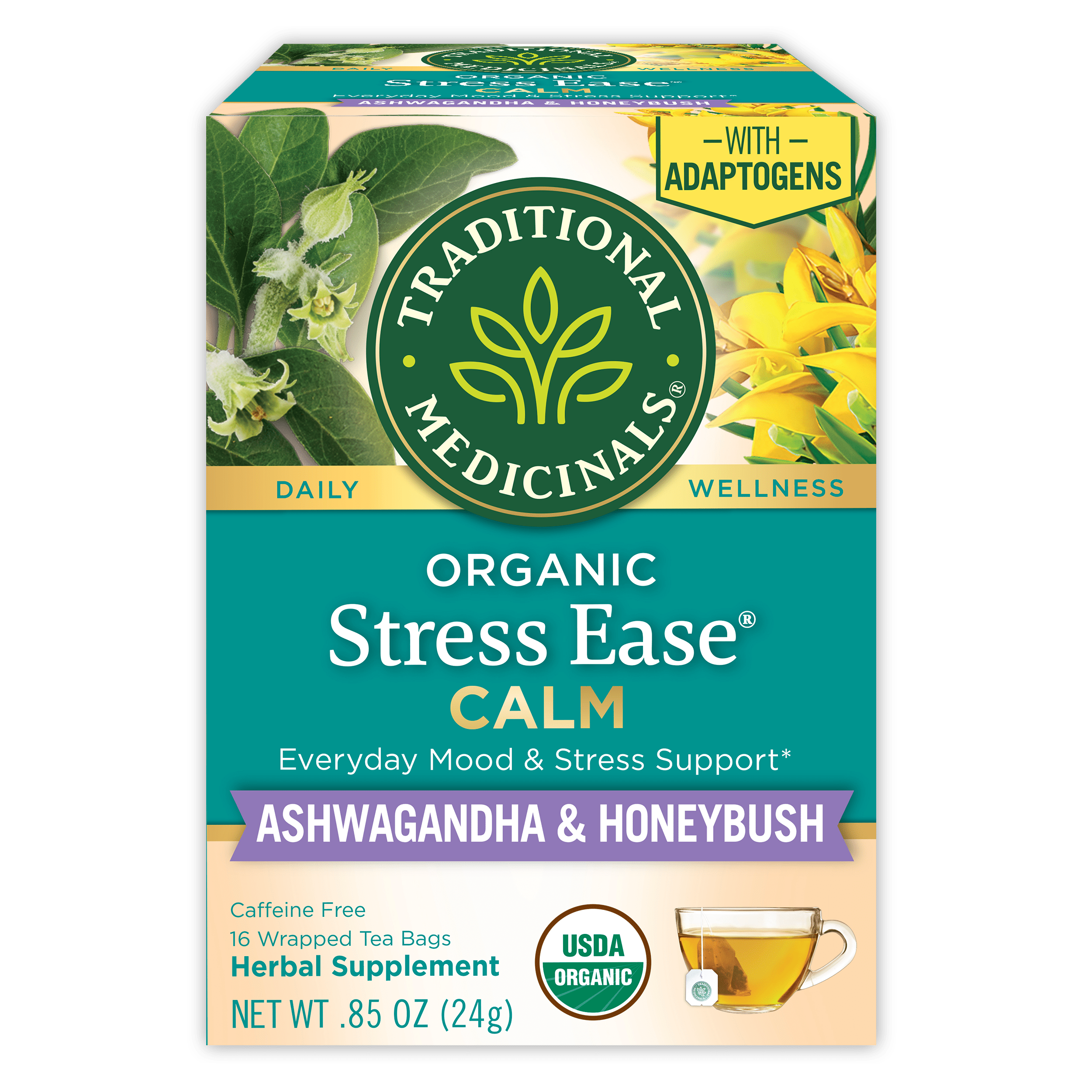 Traditional Medicinals Tea, Organic Stress Ease Calm, Tea Bags, 16 Count