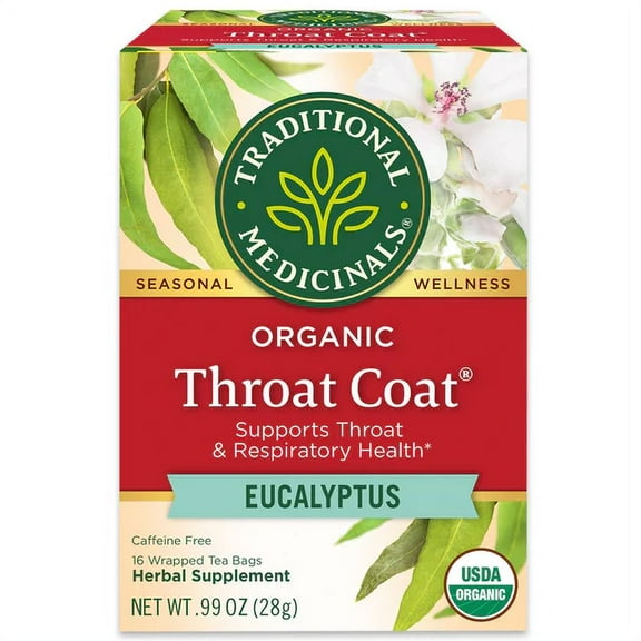 Traditional Medicinals Tea, Organic Throat Coat Eucalyptus, Tea Bags, 16 Count