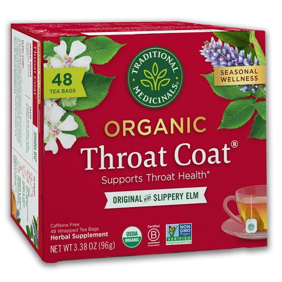 Traditional Medicinals Organic Throat Coat®, Original with Slippery Elm, Caffeine Free, 48 Wrapped Tea Bags, 3.38 oz (96 g)