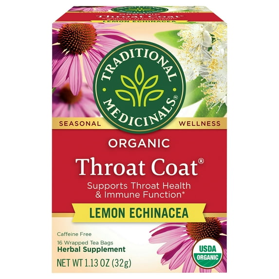 Traditional Medicinals Throat Coat Lemon Herbal Tea 16 Bags (Pack Of 6)