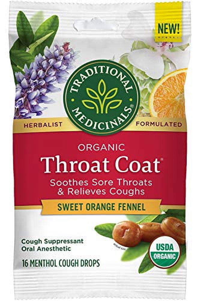 Traditional Medicinals Throat Coat Organic Cough Drops, Sweet Orange