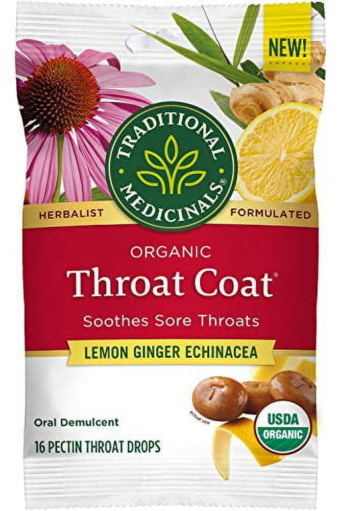 Traditional Medicinals Throat Coat Organic Pectin Throat Drops, Lemon