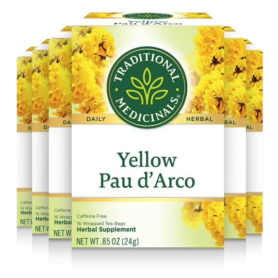Traditional Medicinals Yellow Pau DArco Herbal Tea, 16 Tea Bags (Pack of 6)
