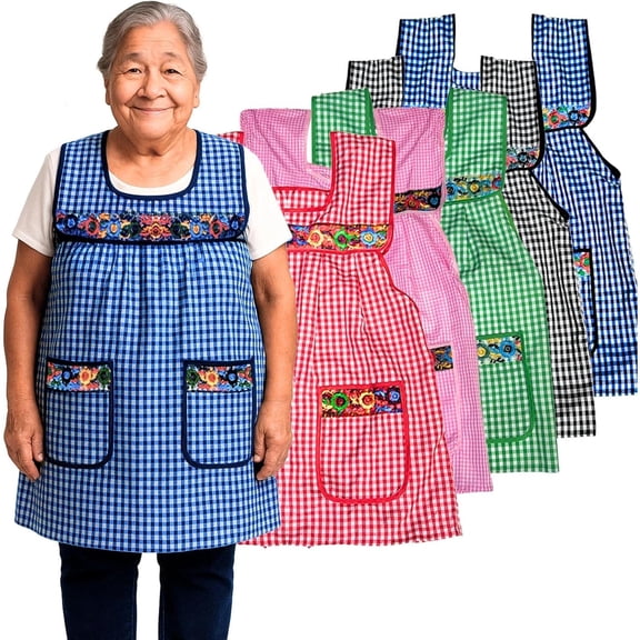 Traditional Mexican Apron for Women with Deep Pockets and Beautiful Flower Embro