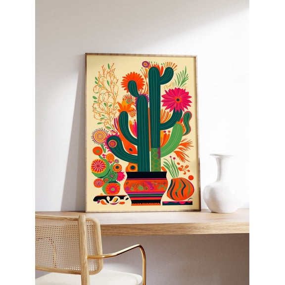 Traditional Mexican Cactus Poster, Unframed Paper Poster 8x10in