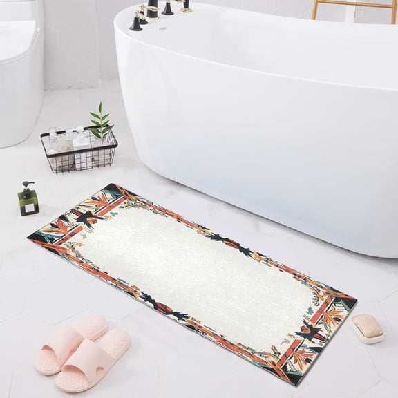 Traditional Mexican Pattern Frame Bath Mat 39x20 Non-Slip Bathroom Rugs Absorbent Soft Plush Quick Dry for Tub Shower Kitchen Home Decor