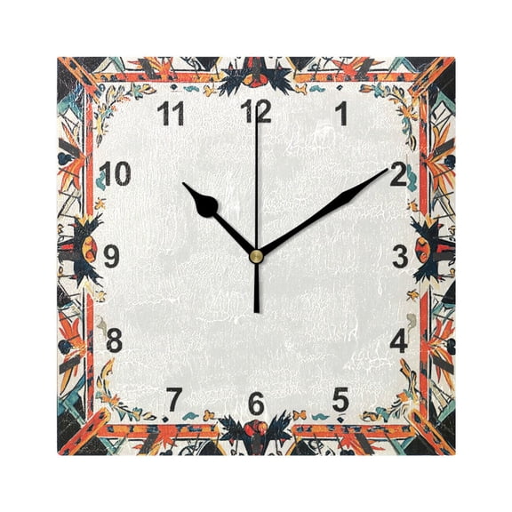 Traditional Mexican Pattern Frame Wall Clock Battery Operated Silent Non-Ticking Bedroom Office Kitchen Home School Decor 7.8"(Black)