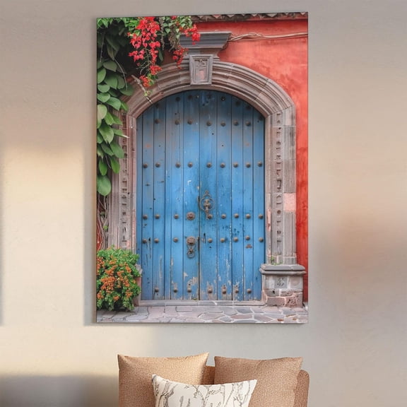Traditional Mexican Rustic Blue Door Architecture Wall Art Unframed Paper Print