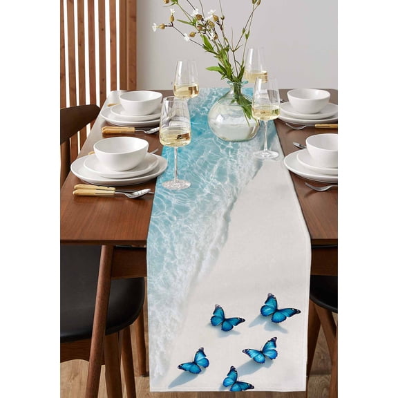 Traditional Mexico Colorful Stripes Table Runner 13x36in Non-Slip Cotton Linen Table Runners, Modern Lines Art Dresser Scarves TableRunner for Dinner Kitchen Dining Wedding Party