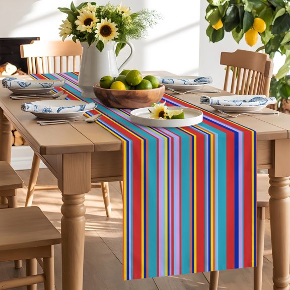 Traditional Mexico Colorful Stripes Table Runner 72 Inch Long Modern Lines Art Table Runners Linen Burlap Tablerunner for Kitchen Dining Room Holiday Party