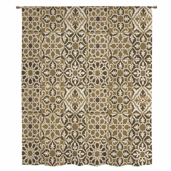 Traditional Morocco Sheer Curtains 84 Inches Long, Vintage Abstract Geometric Art Brown Light Filering Curtains, Breathable Simi Curtain Privacy Drapes for Living Room Bedroom Window Treatment