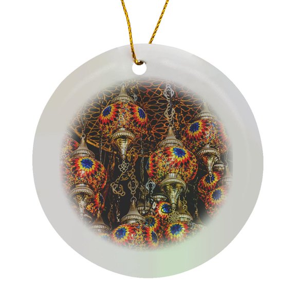 3drose, Traditional Mosaic Lamps in the Grand Bazaar. Istanbul, Turkey, Circle Porcelain Ornament