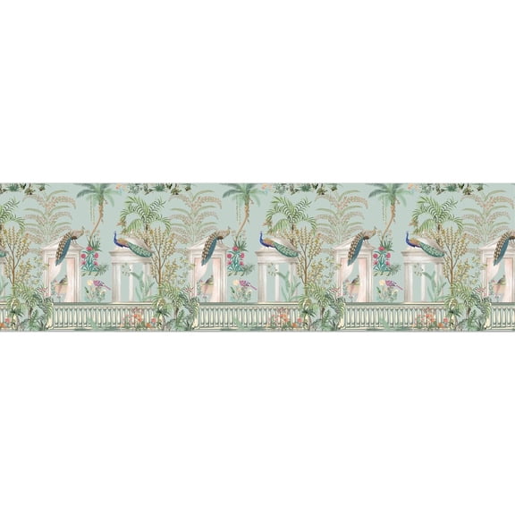 Traditional Mughal Peacock Theme Wall Border Peel & Sticker 10 feet x 6 inch l for Home, Office, Kitchen Decor Self Adhesive Vinyl Matte Finish with Laminated Decal roll (Desgin - 6)