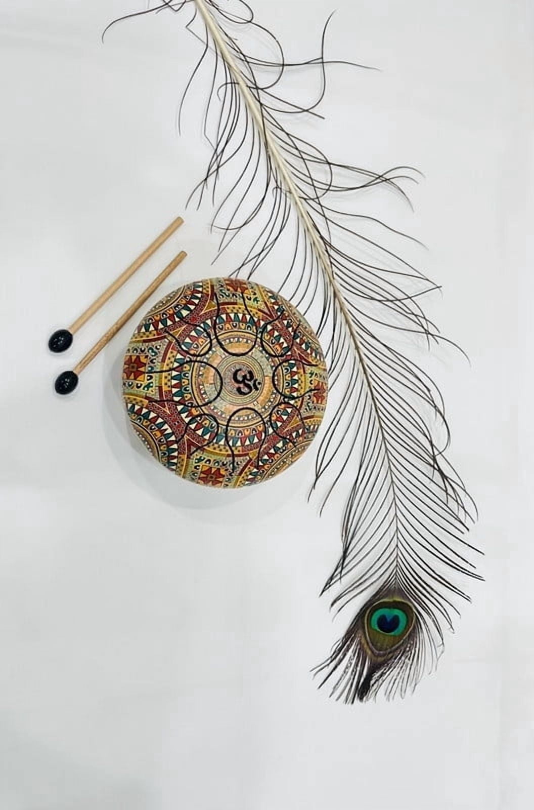 NARAYANI CRAFTS Traditional Drum, Multicolor with Vibrant Yellow Base, Includes 2 Sticks, Musical Instrument for Music and Gifting