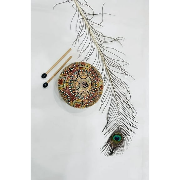 NARAYANI CRAFTS Traditional Drum, Multicolor with Vibrant Yellow Base, Includes 2 Sticks, Musical Instrument for Music and Gifting