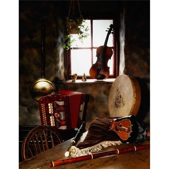 Traditional Musical Instruments in Old Cottage Ireland Poster Print by The Irish Image Collection - 13 x 17