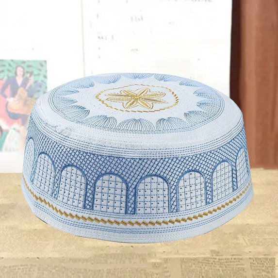 Traditional Muslim Hat for Men Women Embroidered Topi Round Prayer Cap Muslim Soft Lightweight Flat Hat Headwear Breathable Men's Muslim Cap Classic Prayer Cap Muslim Headwear
