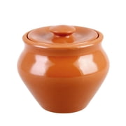 STP GOODS Traditional Natural Clay Stoneware Baking Pot with Lid 0.5-Qt