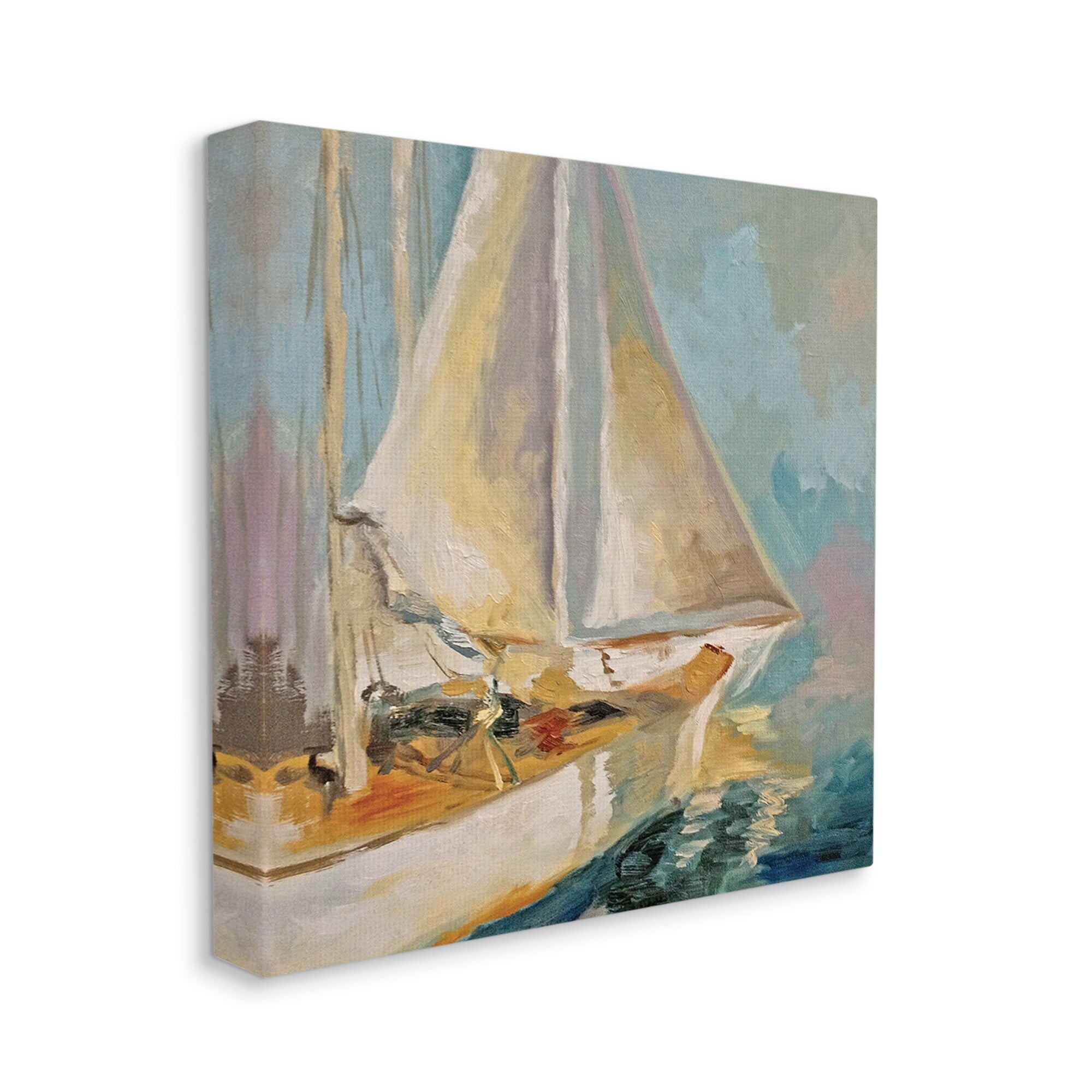 Traditional Nautical Sailboat on the Water 24 in x 24 in Painting Canvas Art Print, by Stupell Home Décor