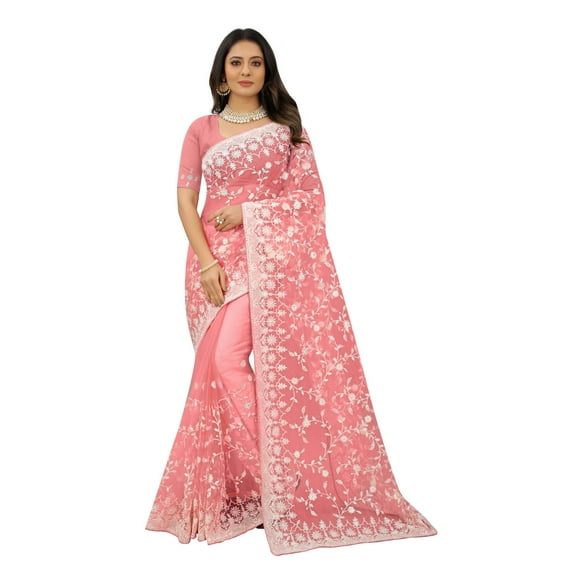 Traditional Net Saree With Unstitched Blouse