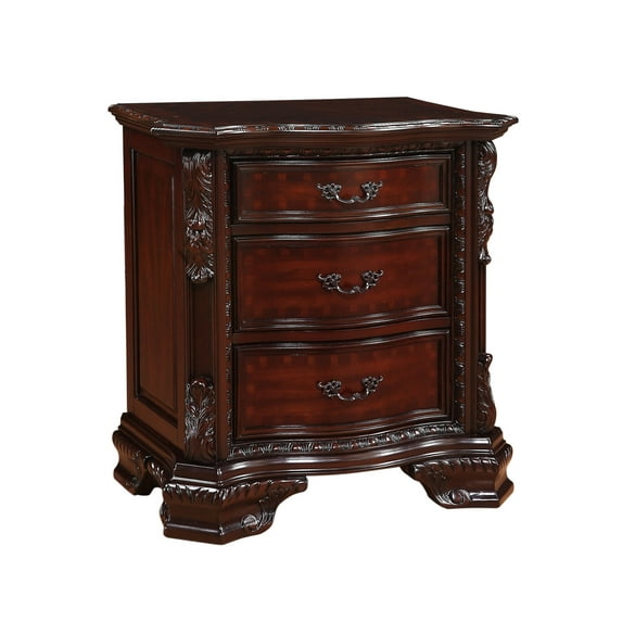 Traditional Nightstand with Three Storage Drawers, Solid Wood Retro Brown Cherry End Table,Vintage Bedside Table for Bedroom Furniture