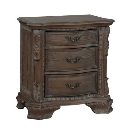 Traditional Nightstand with Three Storage Drawers, Solid Wood Retro Grey Cherry End Table,Vintage Bedside Table for Bedroom Furniture