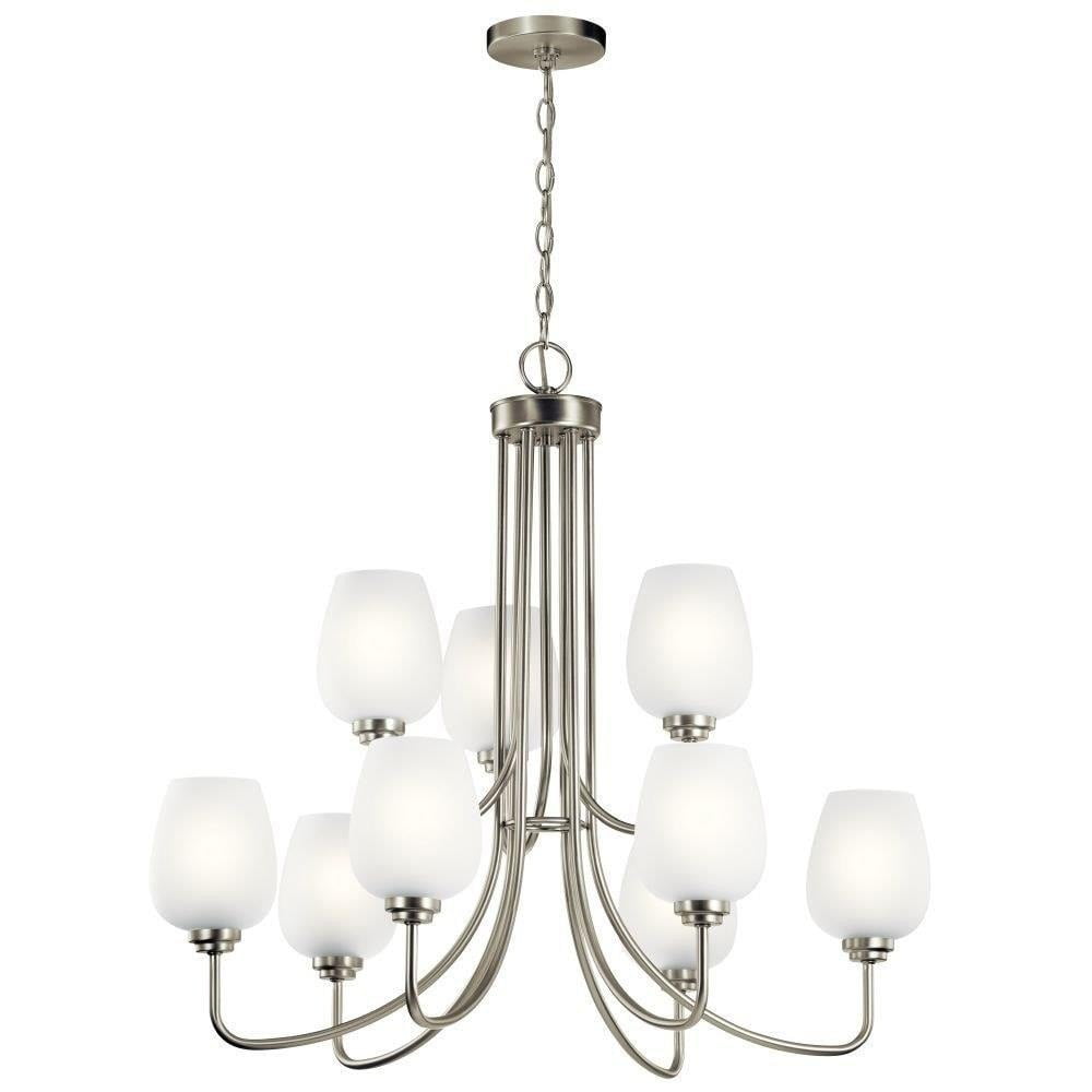 Brushed Nickel 9-Light Chandelier with White Tapered Shades