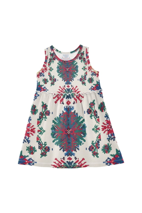 Traditional Nordic Knitted Patterns Sleeveless Dress A-Line One-Piece Dress Quick Dry 3T