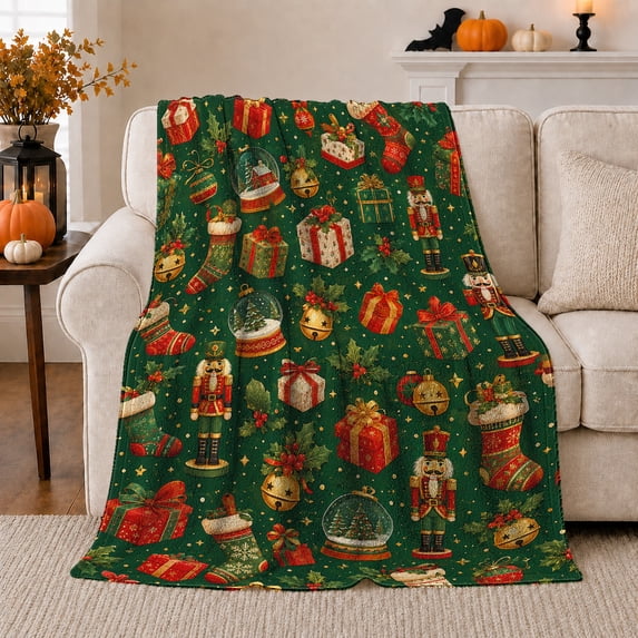 Nutcrackers With Festive Christmas Motifs for Christmas Decorating Enthusiasts, Festive Vintage Illustration Home Decor for Living Room and Bedroom, Christmas Gift and Cozy Flannel Blanket
