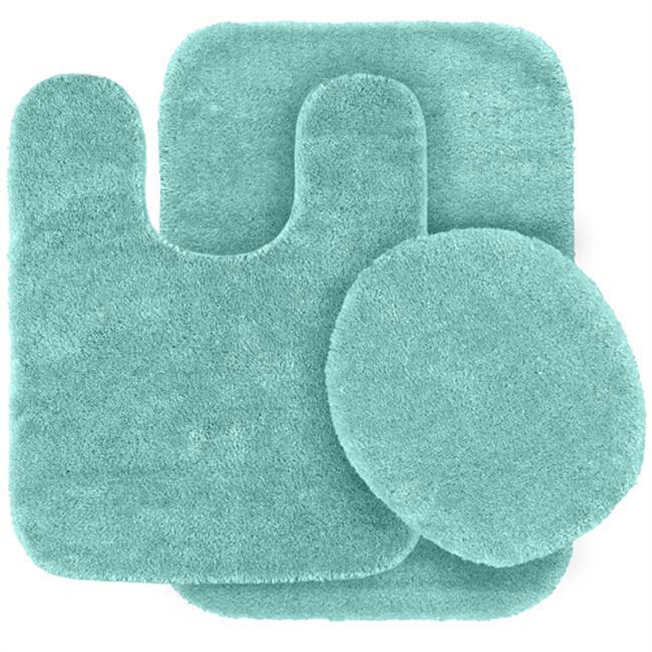 Traditional Nylon Washable Bathroom 3 Piece Rug Set Sea Foam