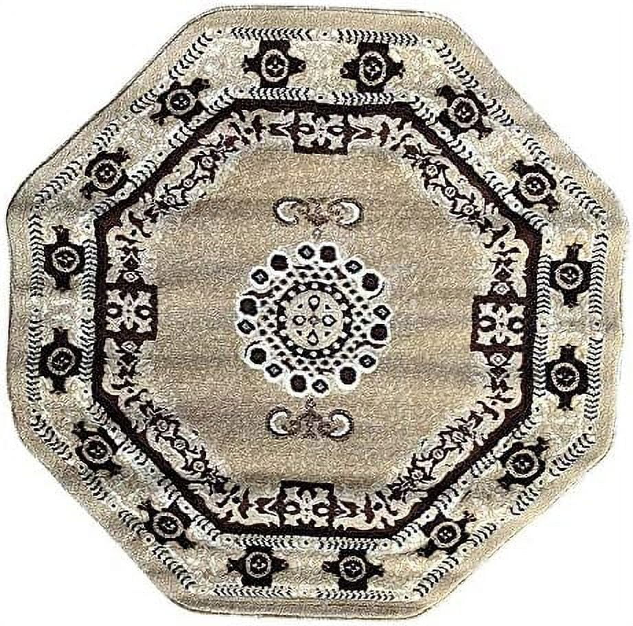 Traditional Octagon Oriental Area Rug Beige Brown Ivory Design 121 (7 ...