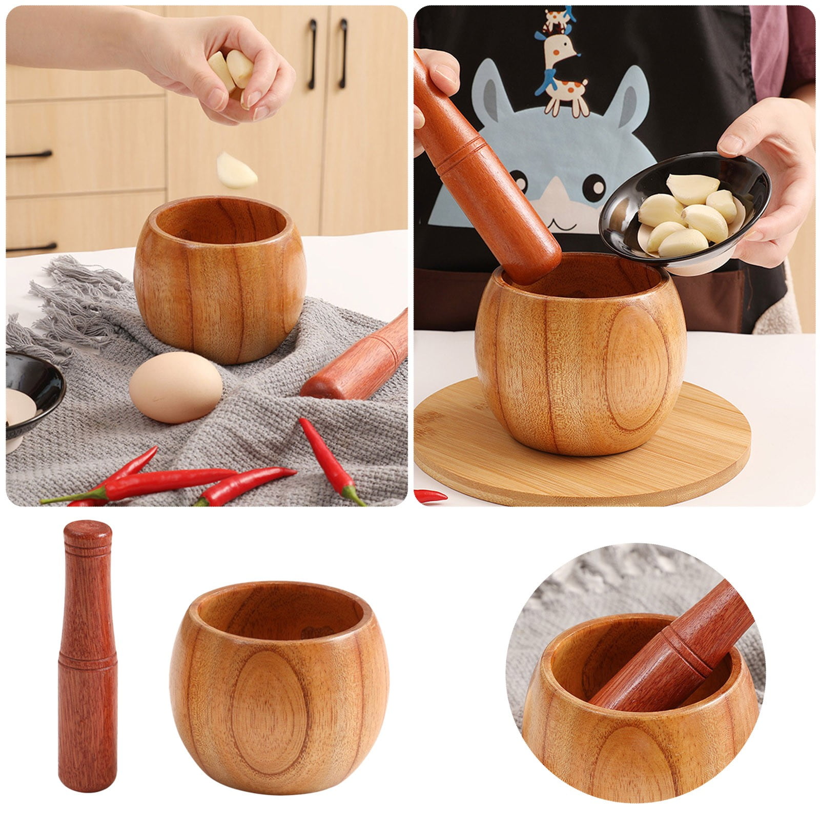 Traditional Old Fashioned Garlic Mortar Home Garlic Paste Grinder Manual Garlic Rammer Jujube