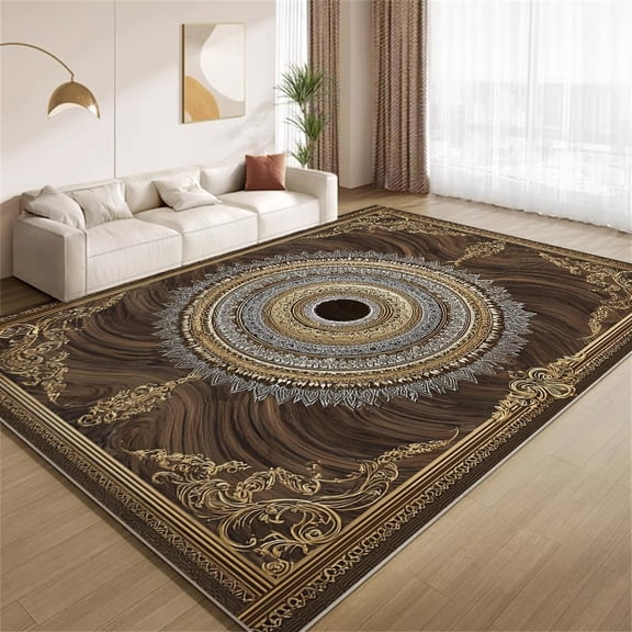 Traditional Oriental Area Rugs, Dark Brown Carpet, Washable Non Slip Low Pile Soft Rug for Bedroom Living Room Decor Mat 2ftx3ft