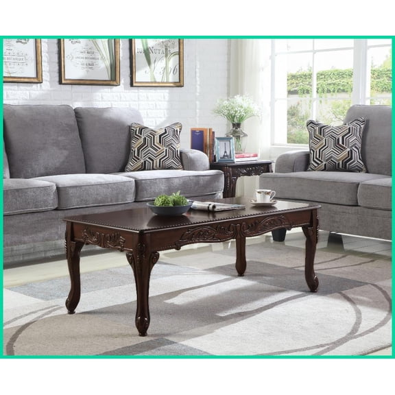 Traditional Ornate Dark Cherry Wood Coffee Table with Claw Feet - Timeless Living Room Elegance