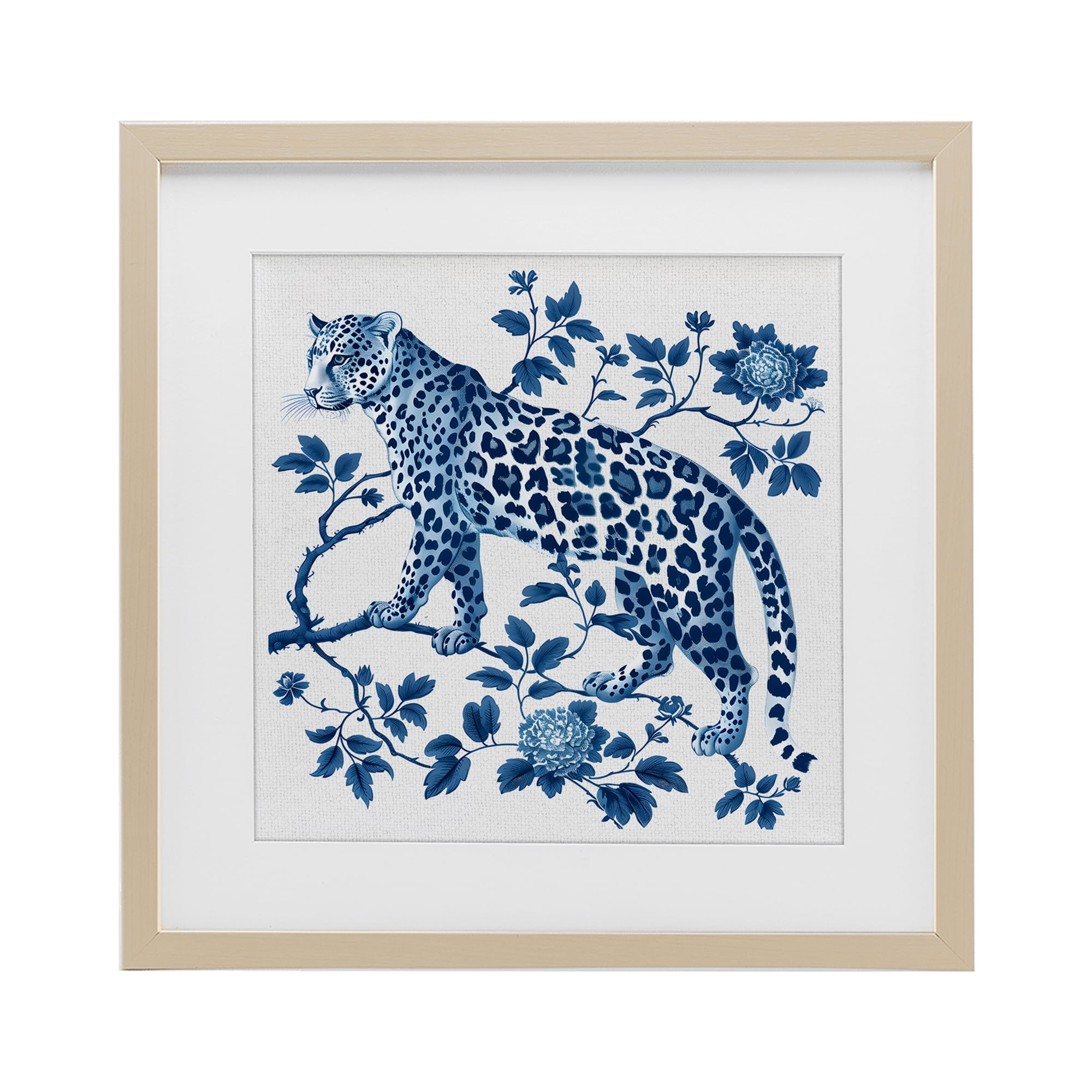 Traditional Ornate Floral Leopard Birch Framed Print Under Glass, design by Lettered and Lined