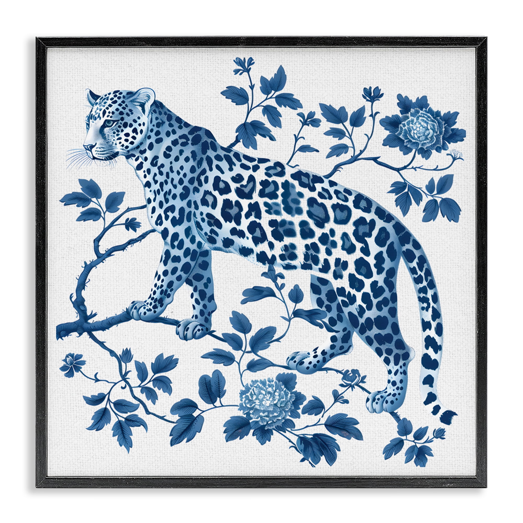 Traditional Ornate Floral Leopard Black Framed Giclee Art, design by Lettered and Lined