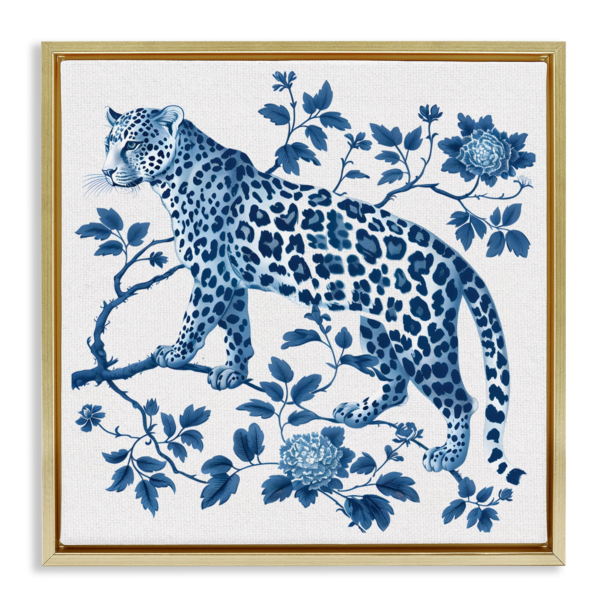Traditional Ornate Floral Leopard Gold Framed Floater Canvas Wall Art, design by Lettered and Lined