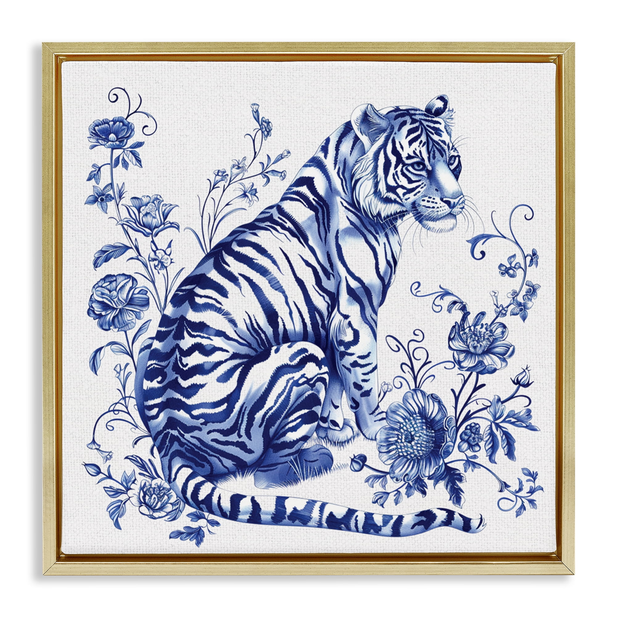 Traditional Ornate Floral Tiger Gold Framed Floater Canvas Wall Art, design by Lettered and Lined