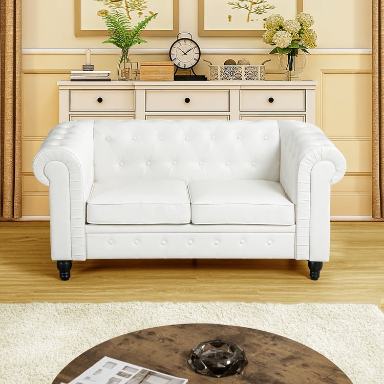 Naomi Home Emery Chesterfield Loveseat, PU Leather, White
